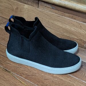 Rothy's The Chelsea Knit Black High-Top Sneakers with Blue Accents